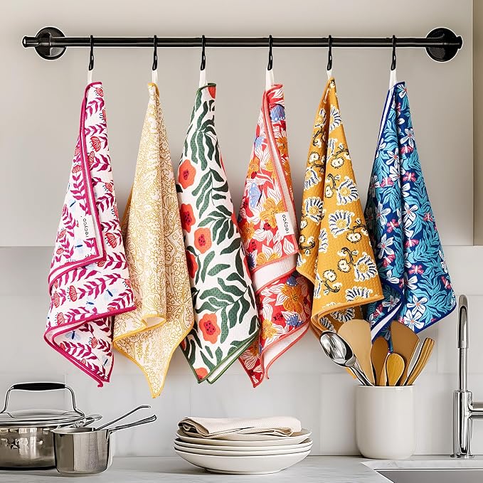 RECYCO Waffle Kitchen Towel Set of 2 - Quick Dry Microfiber Sustainable Dish Towels - Absorbent Reusable Cleaning Tea Towels - Lightweight Hand Towels,16”x 28”, Blossom Brilliance Pink