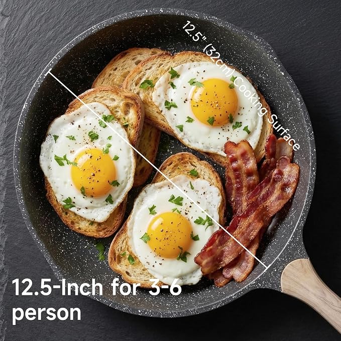 JEETEE 12.5 Inch Nonstick Frying Pan Skillet with Dual Spouts Cooking Pan | All Stove Compatible Easy-Clean, Even Heating, PFOA Free, Cool Ergonomic Handle, Large Non Stick Fry Pan for Steak Fish,Grey