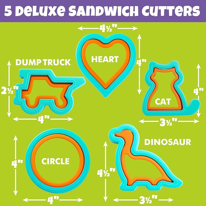 Uncrustable Sandwich Cutter & Sealer 5Pc Value Set | Make 5 Unique Fun Crustless Stuffed Shapes | Peanut Butter Jelly Kids Meals for Bento Lunch Box & Back to School- Bread