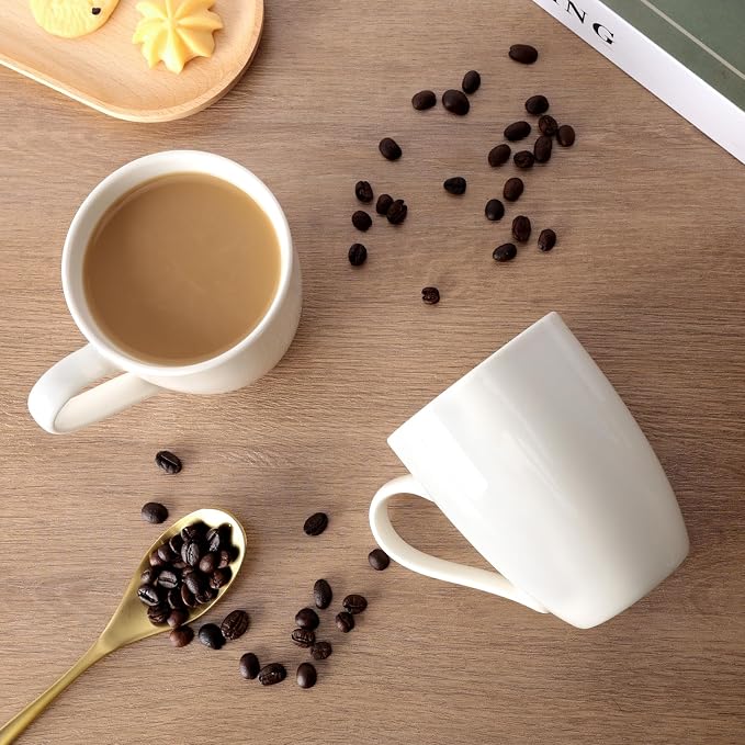 Ceramic Coffee Mugs Set of 4, 12 OZ, White | Porcelain, With Handle, Dishwasher Safe, Microwave Safe, Hot Tea, Americano, Mocha, Milk, Latte