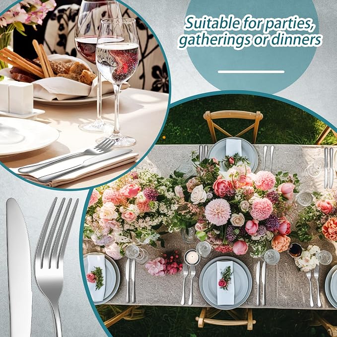Nuenen 100 Pieces Stainless Steel forks and knives Dinner Flatware Set Tableware Cutlery for Butter Kitchen Restaurant, Dishwasher Safe(Silver,9.06 Inches, 8.07 Inches)