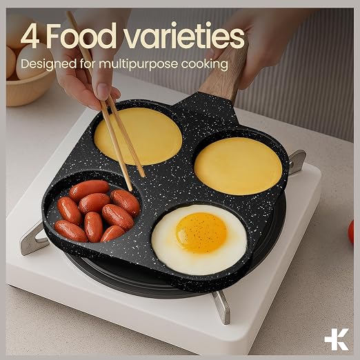 4-Cup Nonstick Frying Egg Pan Gray Marble, Granite Pancake Pan, PFOS & PFOA Free, Die-Cast Aluminum with Heat-Resistant Handle, 500°F Stove-Safe, Compatible with Induction, Gas & Electric Cooktops