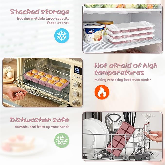 3-Pack Ice Cube Trays with Lid, 10 Cubes 2 Tbsp, Silicone Tray for Freezer | BPA Free, Leak-proof Lid, Freeze Ice Cubes, Chocolates, Sauces, Juices, Fruit Purees, Meal Prep, Cocktail, Coffee, Soup, Food