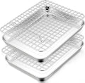TeamFar Cookie Sheets with Cooling Racks, 2 Pans + 2 Racks,9x7x1 Inch | Stainless Steel Mini Toast Oven Tray Pan with Grid Rack for Baking Roasting Cooling, Non-Toxic & Heavy-Duty, Dishwasher Safe