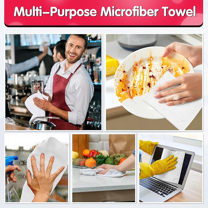 White Microfiber Cleaning Cloth, Pack of 50, 16"X12" Cleaning Rags for Housekeeping and Kitchen, Reusable Shop Towels, Microfiber Towels for Cars, Lint Free, Scratch-Free, Highly Absorbent