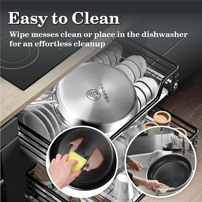 Woks & Stir-fry Pans Nonstick-Hybrid Tri-Ply Stainless Steel Wok10" Nonstick Skillet with Lid,Wave Etch Textured Interior,Dishwasher Safe & Oven Safe PTFE & PFOA FREE Kitchen Cookware for All Cooktops