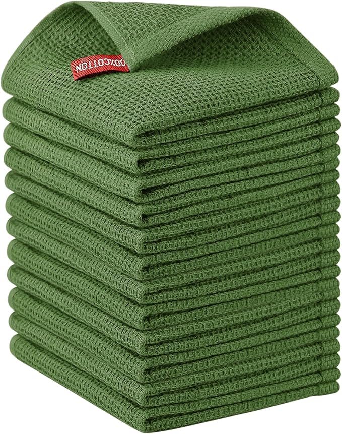 Nialnant 12 Pack Dish Cloths,100% Cotton Kitchen Dish Rags | Soft and Absorbent Dish Towels for Washing Dishes-12x12 Inch