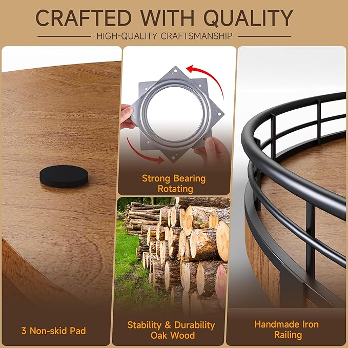 AMH 21-Inch Walnut-Finish Wooden Lazy Susan Organizer for Dining Table | Smooth rotating oak tray with walnut finish for dining tables, kitchen counters, pantries and cabinet storage.