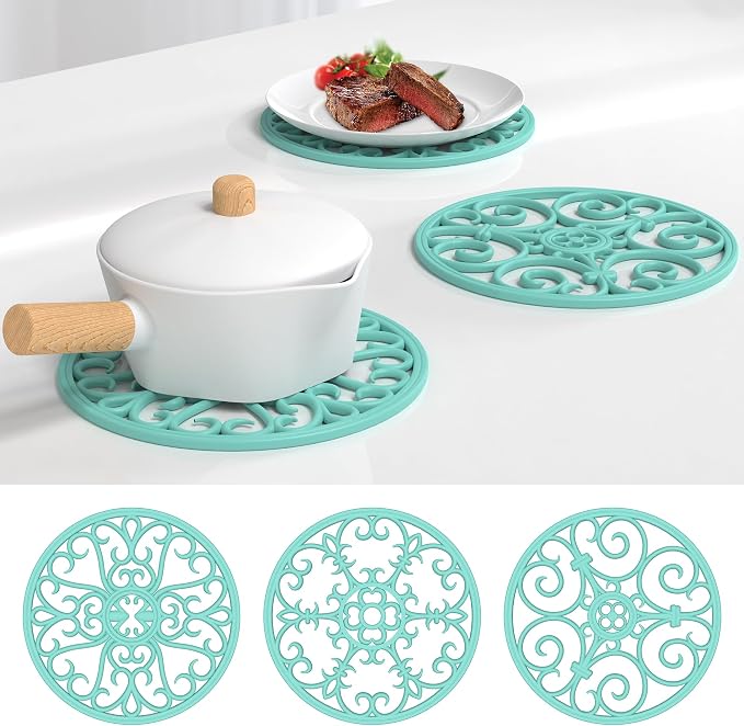 Trivets for Hot Dishes, Silicone Trivet, Trivets for Hot Pots and Pans, Heat Resistant Non Slip Hot Pad for Kitchen, Pot Holders, Teapot Coaster (Turquoise)