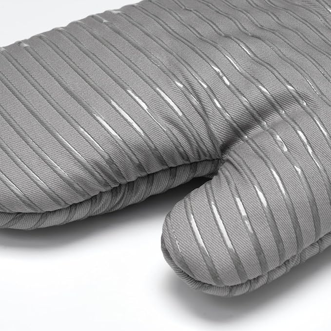 Beneno Heat Resistant 500°F Kitchen Oven Mitts 2-Pack, 7.5"x14.3", Gray | Textured Non-Slip Silicone Grip, Extra Long Forearm Protection, Soft Quilted Cotton Terry Lining, Ideal for Baking & Grilling