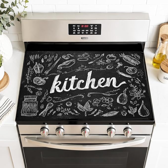 Chalkboard Kitchen Stove Top Cover 28.35x20.47 in Non Slip | Heat Resistant Cooktop Protector Mat with Non-Slip Backing, Scratch Protection and Countertop Drying Mat.