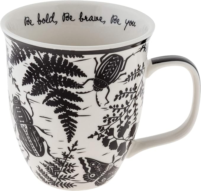 Karma Gifts 14 oz Black and White Boho Mug Beetle - Cute Coffee and Tea Mug - Ceramic Coffee Mugs for Women and Men