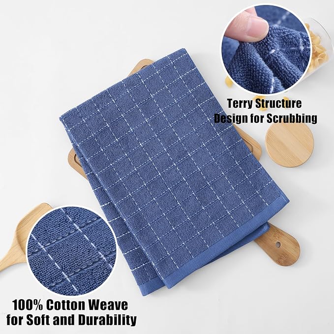 Homaxy 100% Cotton Terry Kitchen Towels, Large 4 Pack, Navy Blue | Ultra Soft and Absorbent Dish Towels for Kitchen, Suitable for Drying and Washing Dishes