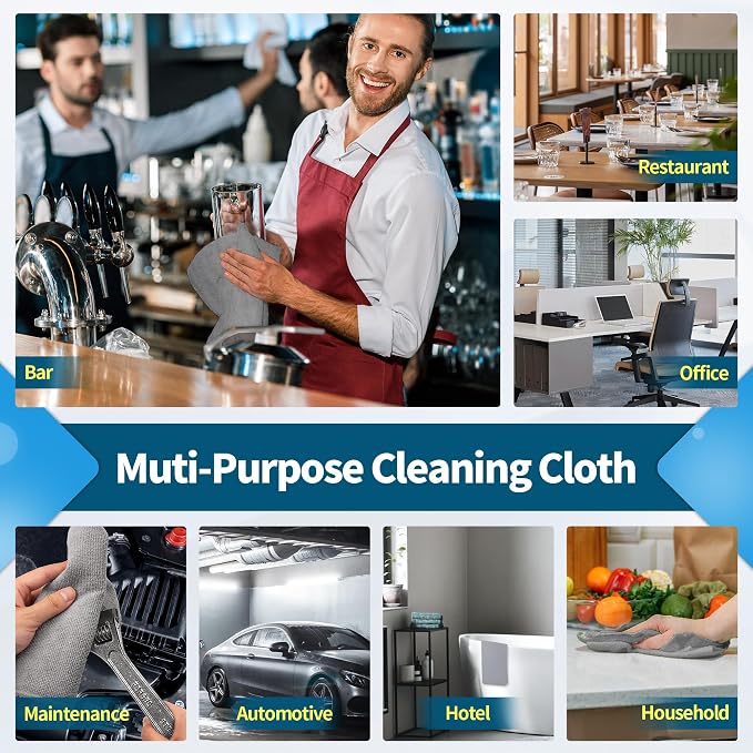 Grey Microfiber Cleaning Cloth -Pack of 8, Highly Absorbent Cleaning Rags, 16"X12" All Purpose Cleaning Towels for Housekeeping, Kitchen, Car, Lint Free and Reusable Microfiber Towels