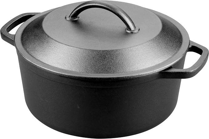 Pre-Seasoned Cast Iron Dutch Oven with Lid, Round and Dual Handles, for Stovetop, Camping, Grill, Induction, Electric, Black, 4.5qt
