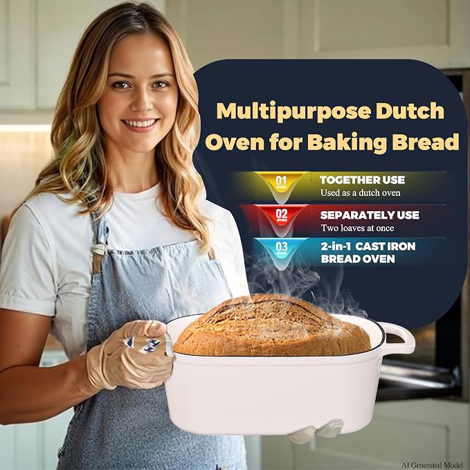 4.6 Quart Dutch Oven for Sourdough Bread Baking | Oval Bread Dutch Oven with Lid, Cast Iron Bread Pan for Crispy Crust, Steam Baking Design for Artisan Homemade Loaves, White