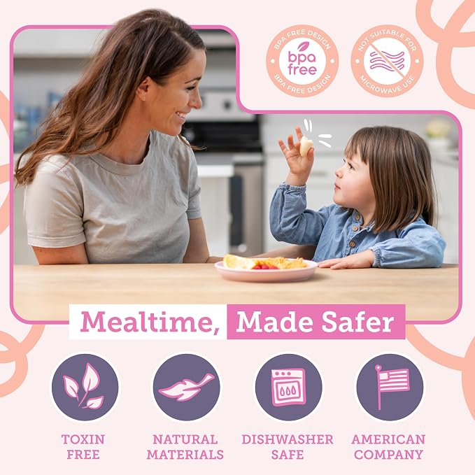Grow Forward Bamboo Kids Plates and Bowls Sets - 8-Piece Dishwasher Safe Non Toxic Plates for Kids - Reusable Eco Friendly BPA Free Dishes Dinnerware Sets for Children - Floral
