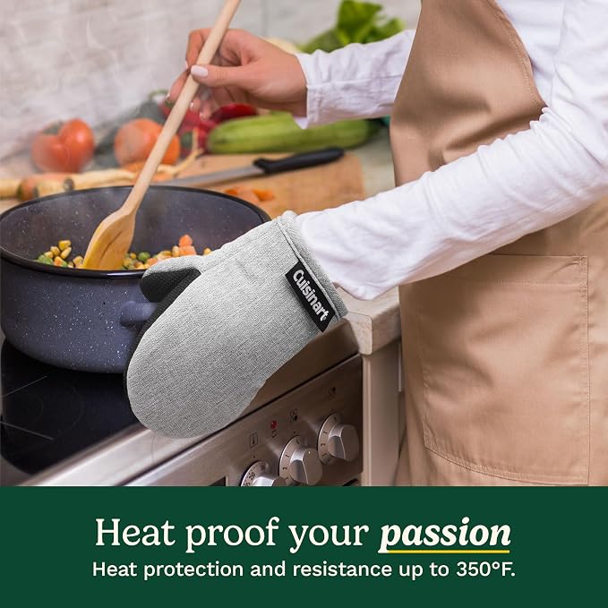 Cuisinart Mini Oven Mitts, 2-Pack, Neoprene Grip, Heat Resistant 350F | Cotton-lined, non-slip neoprene palm, ambidextrous design, ideal for smaller hands and everyday cooking