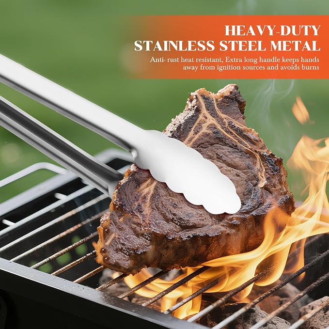 17" Extra Long Metal Tongs,Grilling Tongs,Stainless Steel Tongs for Cooking | Heat Resistant Heavy Duty Grill Tongs BBQ Tongs for Cooking, Grilling, BBQ/Barbecue, Food (17 inch)