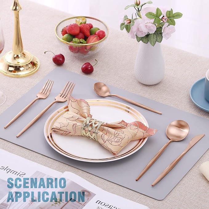 Matte Rose Gold Silverware Set for 6,Modern Stainless Steel Brushed Cutlery Set,30-Pieces Heavy Duty Flatware Set,Knives Spoons and Forks Set Utensils Set, Satin Finish, Dishwasher Safe