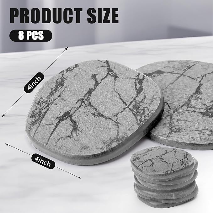 Diatomaceous Earth Coasters Set of 8，Cool Absorbent Quick-Dry Drink Coasters for Desks, Cute Modern Stone Design with Stylish Grey Aesthetic (8, Marble Light Grey)