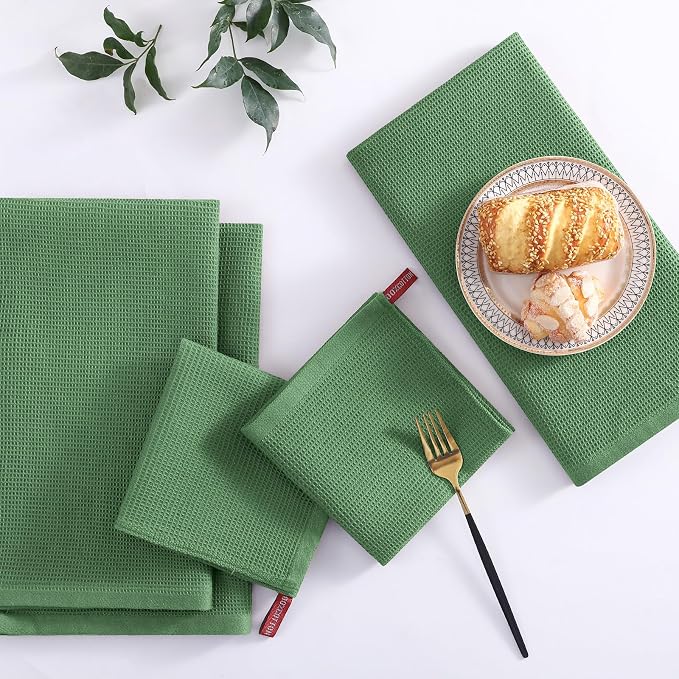 Homaxy 100% Cotton Waffle Weave Kitchen Towels, 4 Pack, Grass Green | Soft and Absorbent Dish Towels, 16 x 26 Inches Quick Dry Hand Towels