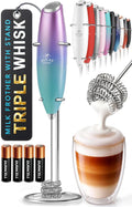 Zulay Kitchen Powerful Milk Frother Wand With Duracell Batteries - Ultra Fast Handheld Drink Mixer - Electric Whisk Foam Maker for Coffee, Lattes, Cappuccino & Matcha - Triple Whisk - Lunar Aurora