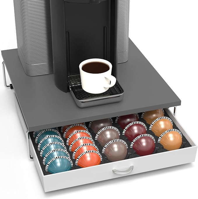 Deco Brothers Vertuo Pod Holder Drawer, Fits 30 Large or 60 Small Capsules | Compatible with Nespresso Pods, Gray