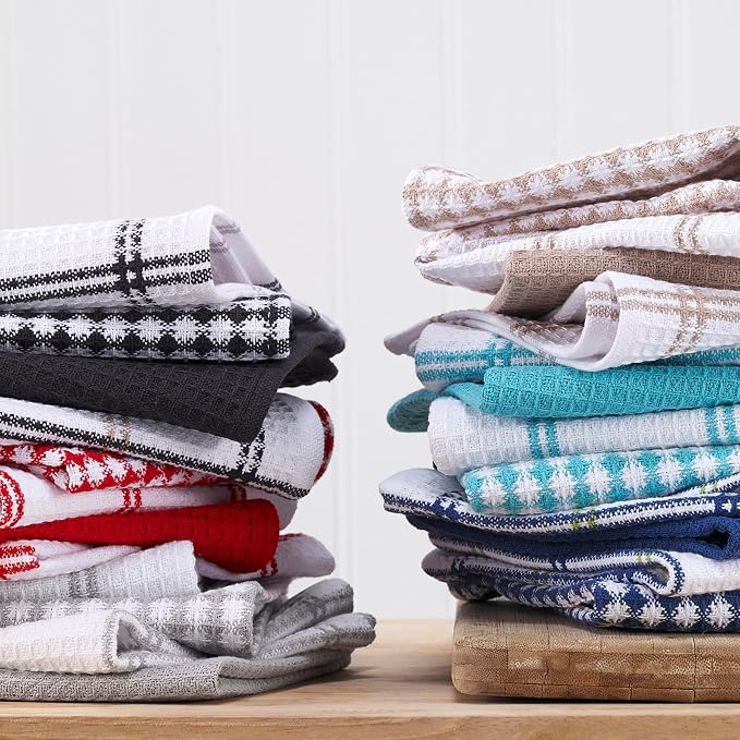 T-Fal Premium Waffle Dish Cloths: Highly Absorbent, Super Soft Long Lasting - 100% Cotton, 12"x13" Towel for Cleaning & Drying, (8-Pack), Neutral