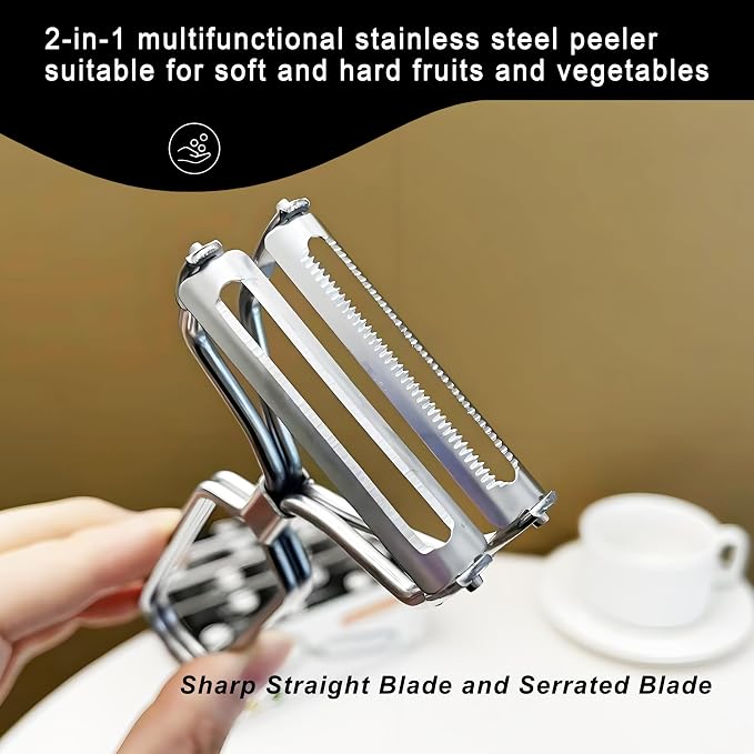 Fruit and Vegetable Peelers for Kitchen | Just Like Mom's Old Steel peeler,Double Blade,Serrated,Straight