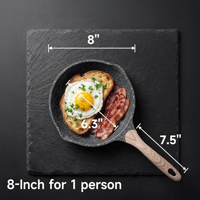 JEETEE 8 Inch Nonstick Frying Pan Easy Clean Small Egg Pan Skillet | Even Heating All Stove Compatible, Dual Spouts, PFOA PFOS Free, Cool Ergonomic Handle, Non Stick Omelet Cooking Fry Pan,Grey