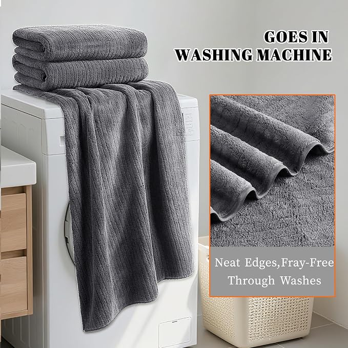 4 Pack Bath Towels Set 35 x 70in Extra Large, Ultra Soft Microfiber | Luxury Thick High Absorbent and Quick Dry Bath Sheet for Bathroom, Beach, Yoga, Sport,SPA, Fitness, Grey