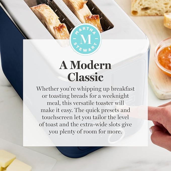 Martha Stewart 2-Slice Toaster, 3 Presets & 10 Shade Settings, Indigo Blue