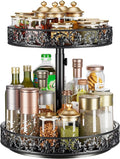 2 Tier Lazy Susan Organizer Turntable Height Adjustable, Black | 12 Inch Two Tier Lazy Susan,Metal Easy Assembly Spice Rack Organizer Rotating for Cabinet Dining Table Top Kitchen Countertop