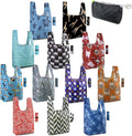 BeeGreen Geometry Reusable Grocery Bags Bulk Gifts 12-Pack - Large Tote with Zipper Pouch | Foldable & Washable Polyester Shopping Bags Heavy Duty Animal Lover Gifts Reusable Bag With Handles