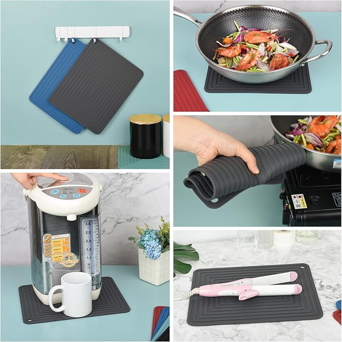 Silicone Trivets for Hot Dishes, Trivet Mat Hot Pads for Kitchen, Trivet for Pots and Pans, Silicone Pot Holders, Trivets for Quartz Countertops, Heat Resistant Mats Set 2 Olive Green