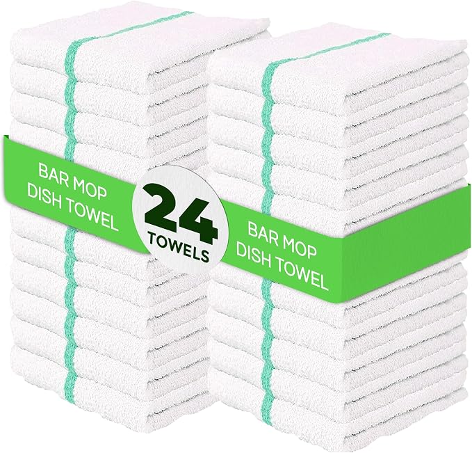 Towels N More 24-Pk 16x19 30 Oz. Absorbent Cotton Kitchen Bar Mop Towels | Reusable Kitchen Cleaning Towels for Chef, Cook, Home, Restaurant & Bar. Highly Absorbent, Multi-Purpose Cotton Towels