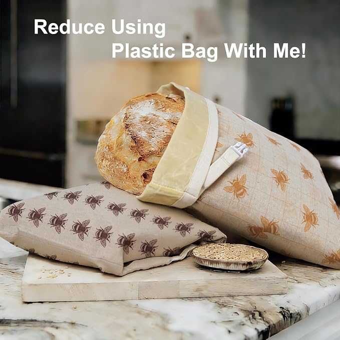 Reusable Beeswax Bread Bags for Homemade Bread & Sourdough, 2-Pack XL Airtight Food Storage Bags, Organic Cotton Linen Covers - Freezer-Friendly Freshness Preservation Keeps Fresh Longer