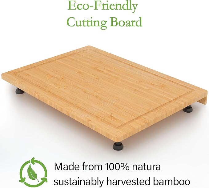 YUHFERA Stove Cover Board for Gas Stovetop - Raised Cutting Board with Legs and Juice Grooves, Adjustable Noodle Board Stove Cover for RV Stove Top (29.52"x21.65")