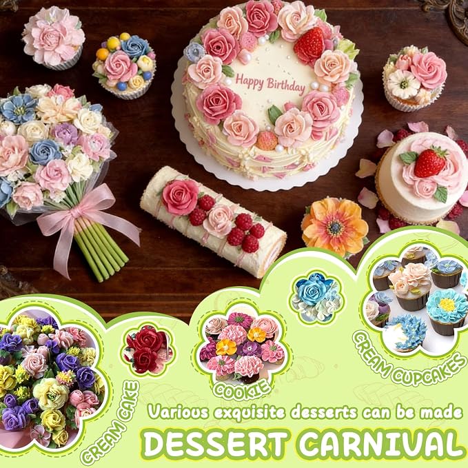Hendiy 7 Pieces/Set Stainless Steel Cake Decorating Tips Set | Cream Icing Piping, Fondant Rose Nozzle, Pastry Tools