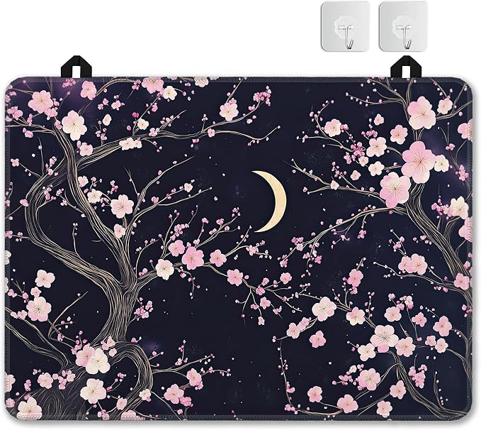 Electric Stove Top Cover,Pink Peach Blossom Stove Cover for Glass Top Electric Stove,Moon Night Heat Resistant Flat Top Stove Mat Countertop Protector, 28 x 20 Inch