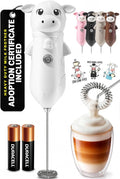Zulay Kitchen Cow Milk Frother Wand – Cutesy Frother, Meet Your New Frothing Buddy Daisy The Cow, Adoption Papers and Stickers Included, Purrr-fect for Lattes, Cappuccino & Matcha – White