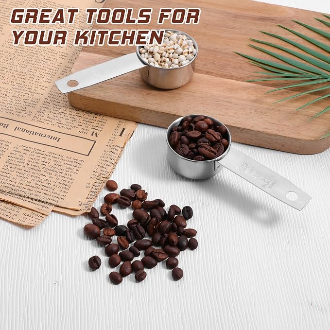 2 Pcs 1/8 Cup (30ml, 1oz) Measuring Cup, Stainless Steel Measuring Scoop Coffee Scoops Small Metal Measure Cups Tablespoon for Wet and Dry Ingredients, Metric and US Measurement, Dishwasher Safe