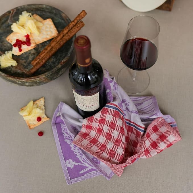100% Cotton French Jacquard Kitchen Tea Towel Set of 4 - Italian & French Gourmet Kitchen Towels (Gourmet Moments)