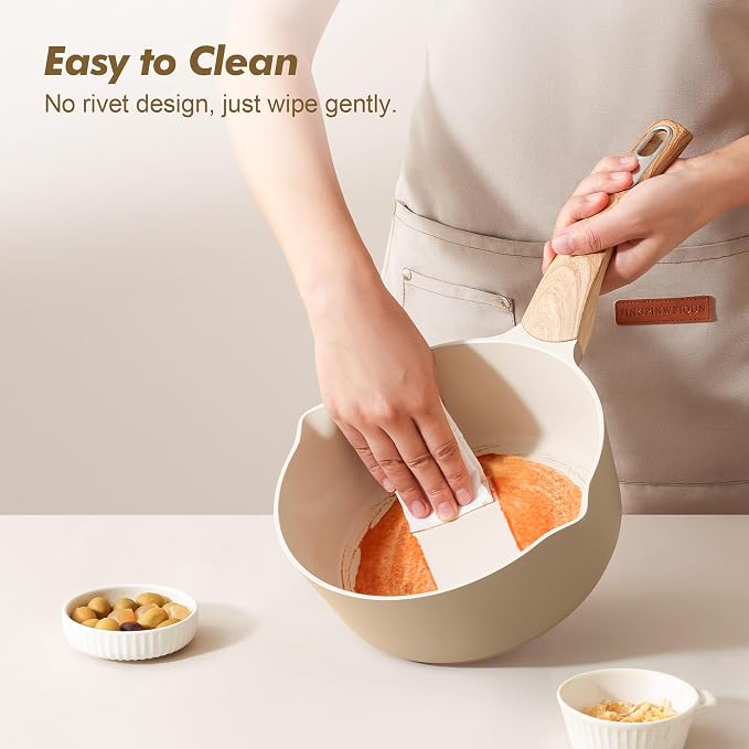 SENSARTE Ceramic Nonstick Sauce Pan with Lid, 2.0 Quart Small Saucepan, White Cooking Pot with Stay Cool Handle, Non toxic Kitchen Sauce Pot, Non stick Small Pot, Induction Pot, PFOA PTFE PFAS Free