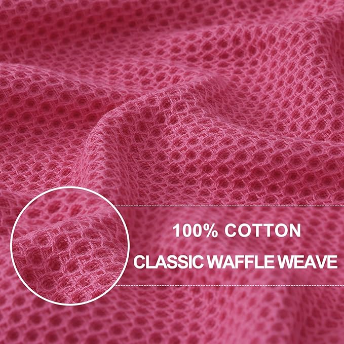 Homaxy 100% Cotton Waffle Weave Kitchen Dish Towels 4-Pack, Hot Pink | 13 x 28 Inches, Ultra Soft Absorbent Dish Towels, Quick Drying Cleaning Towels