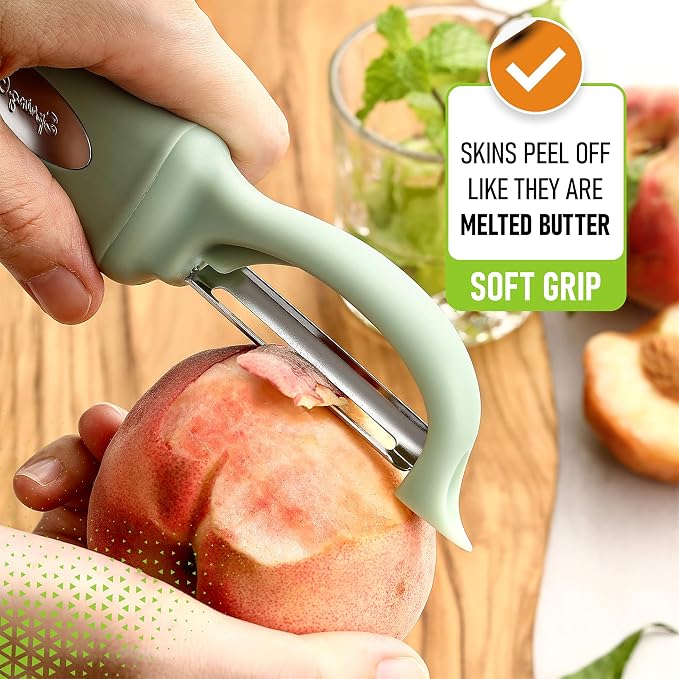 Spring Chef Swivel Vegetable Peeler with Ergonomic Handle, Pistachio | Premium Potato Peeler w/ Ultra Sharp Stainless Steel Blades, Multifunctional Veggie Peeler for Apple, Carrot, Cucumber, Fruit