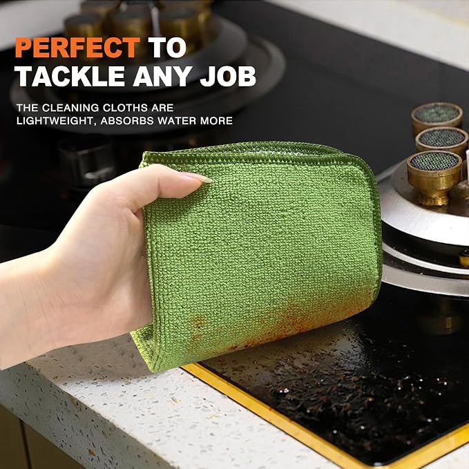 Dish Cloths for Washing Dishes with Scrub Side, Microfiber Dish Rags | Dual-sided microfiber dish cloths with scrubber for stuck-on food, quick dry kitchen washcloths 9 Pack, 12" x 12 Inch Green