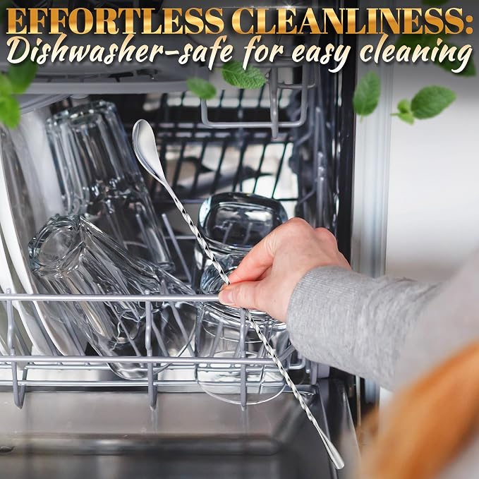 4 Pcs Bar Spoon Set, 12" Long, 18/8 Stainless Steel Cocktail Stirrers | Long Handle Sugar Spoon, Spiral Twisted Design, Corrosion Resistant, for Coffee, Tea, Dirty Soda, Home Bar, and Gifts