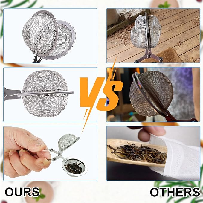 Tea Strainers for Loose Tea, 12 Pack Tea Infuser with Handle Fine Mesh Tea Ball Filter Tea Diffusers Steeper for Loose Leaf Tea, Spices, Seasonings